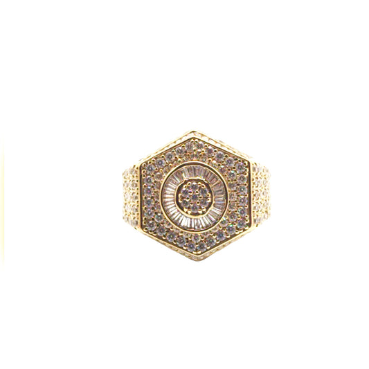 10K Yellow Gold Hexagon With Stone Ring Size 10