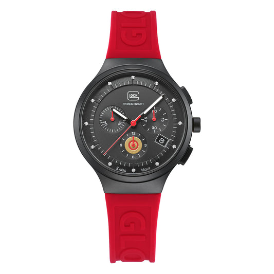 Glock Precision Woman Watch. Black Steel Case / Red Silicone Strap GW-16-1-18