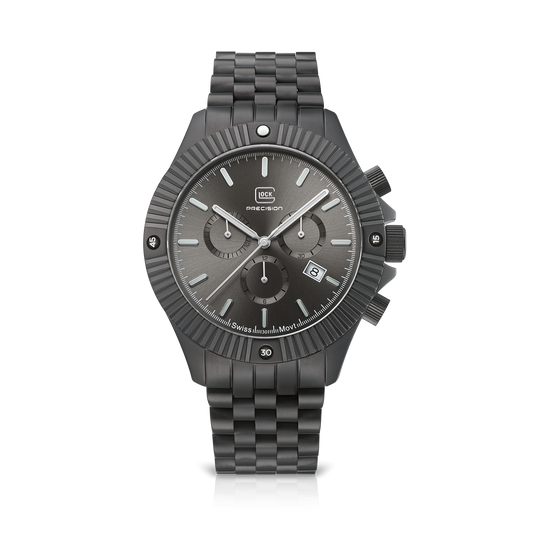 Glock Precision Men Watch. Grey Steel Case / Grey Link Bracelet 38-1-22