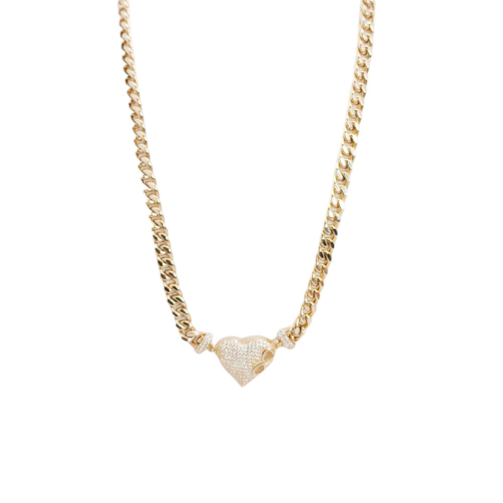 Cuban Link with Heart Stone Chain 10K 16x6.5