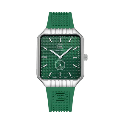 Glock Precision Men Watch. Silver Steel Case / Green Silicone Strap 5-1-24