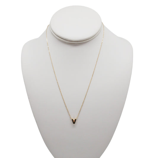 Letter V Chain Necklace Real 14K Gold Jewelry