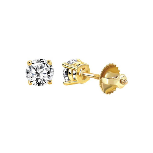 Solitaire Earrings 14K YG 0.75CT RD Diamond - 3sjewelry