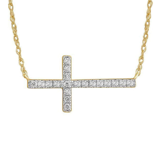 Ladies Necklace 10k YG 0.10CT RD Diamond With Cable Chain End to End 10 inch SQ39 - 3sjewelry