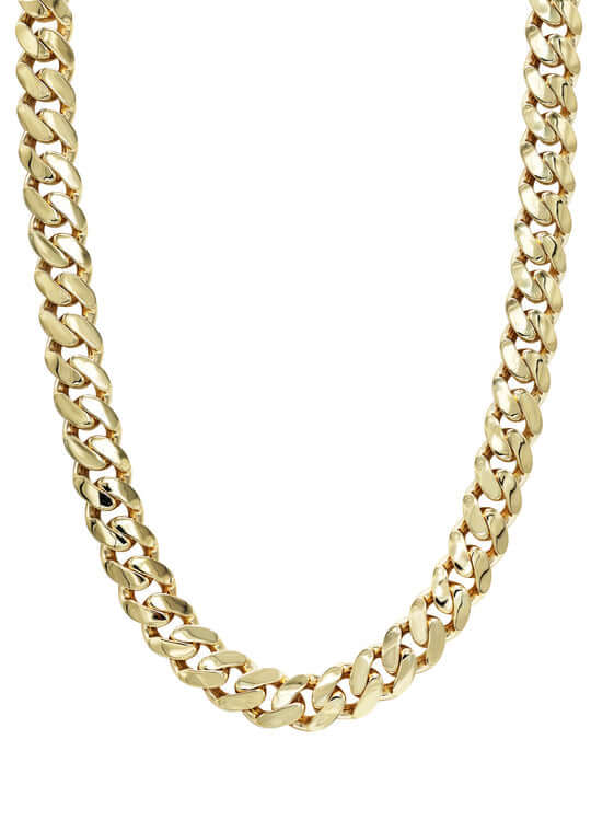 Hollow Monaco Miami Cuban Link Chain 10K Gold - 3sjewelry