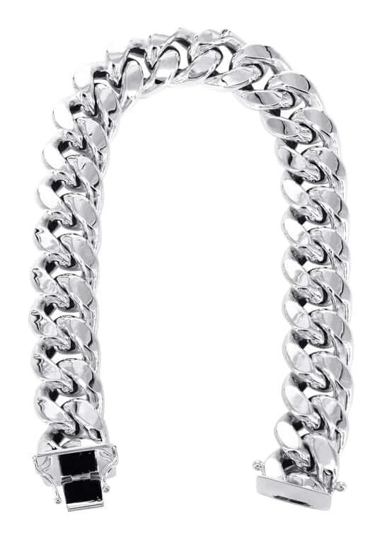 14K White Gold Bracelet Hollow Miami Cuban Link - 3sjewelry